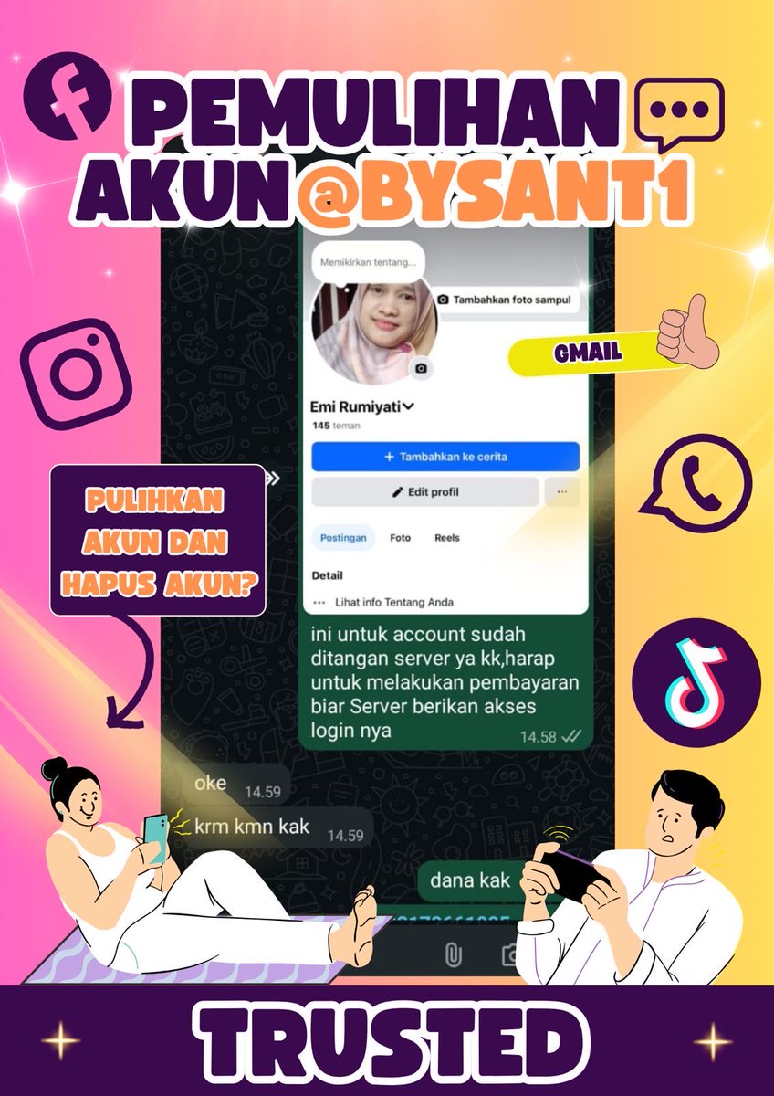 goomiyumii's tweet image. 🌸OPEN PEMULIHAN AKUN &amp;amp; LACAK LOKASI , JIKA ADA KENDALA DENGAN AKUN KAKAK BISA KONSULTASI YA KAK🌸

FAST WA DIBIO YA KAK🌸

•🌸•JASA PEMULIHAN AKUN
•🌸•JASA HAPUS AKUN 
•🌸•SADAP WHATSAPP
•🌸•JASA LACAK LOKASI
•🌸•JASA HACK
•🌸•(EMAIL,IG,WA,TWITTER/X,FB,TIKTOK,DLL)