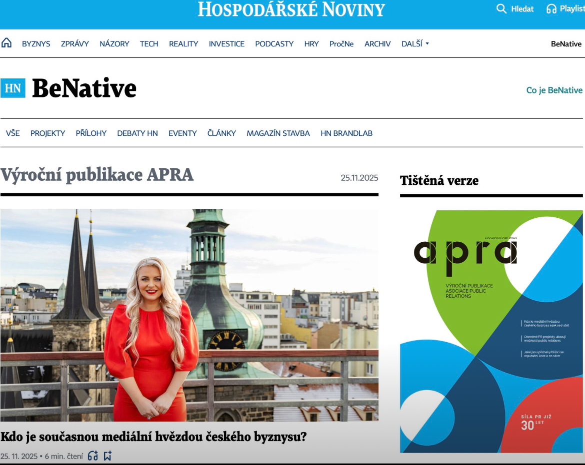 Výroční publikace APRA, kteří jsme členi, vyšla jako příloha <a href="/hospodarky/">Hospodářské noviny</a>  a nechybí ani PRAM. Součástí je i naše případová studie krizové komunikace, která ukazuje, jak profesionální komunikace ovlivňuje průběh i výsledek náročných situací.
lnkd.in/eR5dcjqk