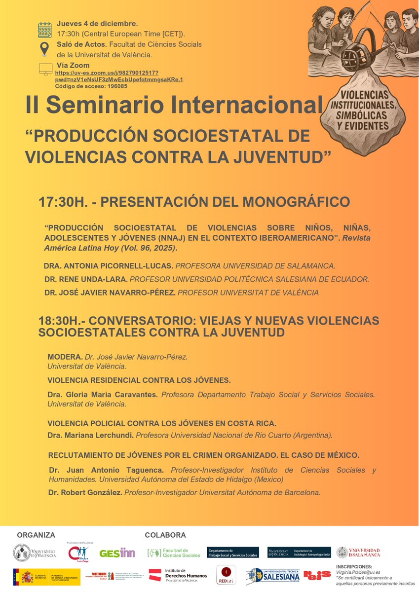 II Seminario Internacional
Participa en el II Seminario Internacional “Producción socioestatal de violencias contra la juventud”, un espacio de reflexión con especialistas que abordarán violencias residenciales, policiales y del crimen organizado. ¡Te esperamos!