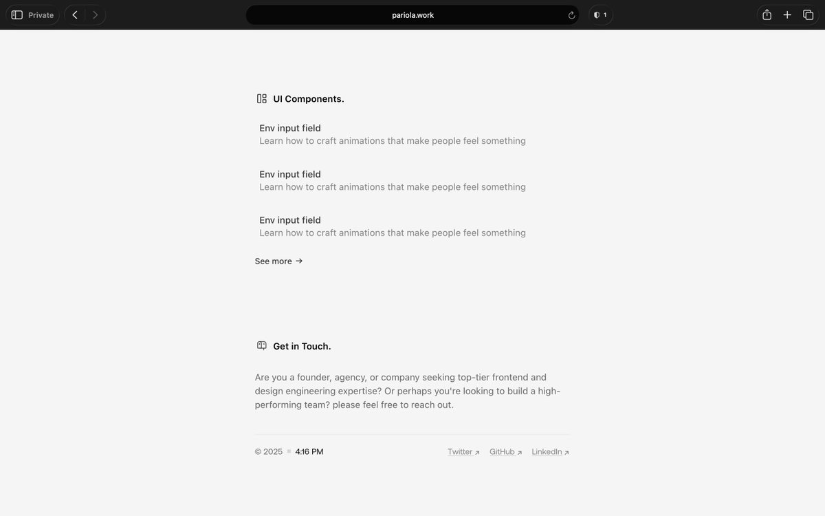 iPariola's tweet image. 🔗 pariola.work 

[archive-aug-2024]: Mini folio for fun explorations/experiments ✨
