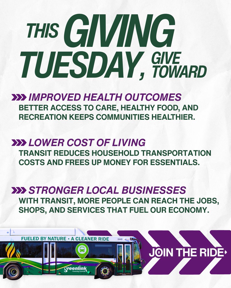 It's #GivingTuesday! Help fuel our advocacy efforts today and build a better Greenville tomorrow at GreenvilleConnects.org/Donate 💚🚍