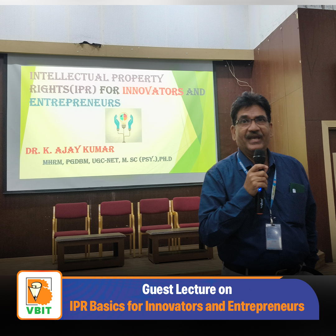 VBITHYD's tweet image. Empowering Innovation Through Knowledge!

The Department of Civil Engineering and CSE (Data Science) successfully organized an insightful Guest Lecture on 29th November, 2025 on the topic “IPR Basics for Innovators and Entrepreneurs.

#VBIT #GuestLecture #IPR #Innovation