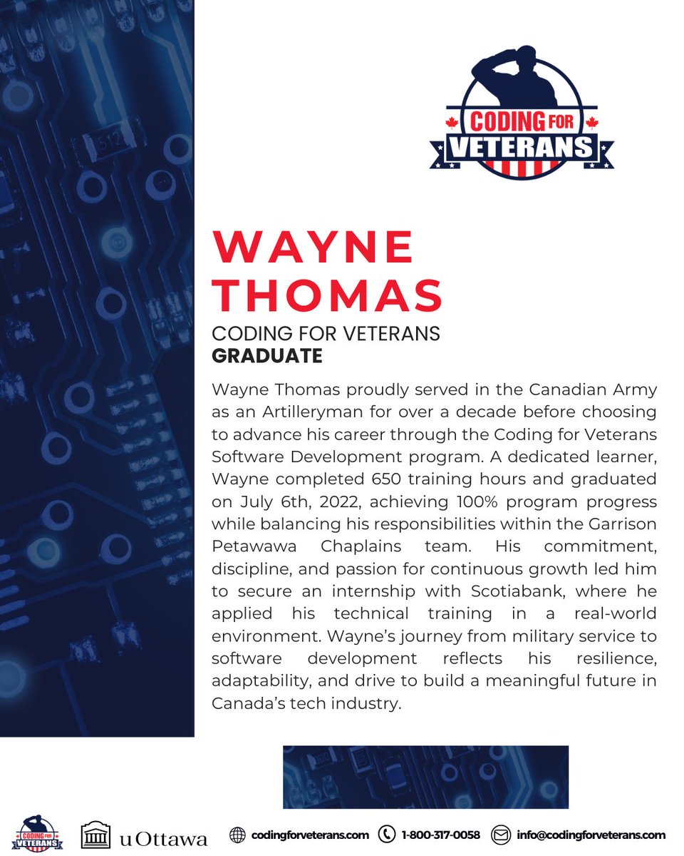Coding4Veterans's tweet image. Celebrating Wayne Thomas, a proud Army veteran and Coding for Veterans graduate of the Software Development program. With over a decade of service and 650 hours of technical training completed, Wayne continues to lead with discipline, dedication, and drive. Congratulations!