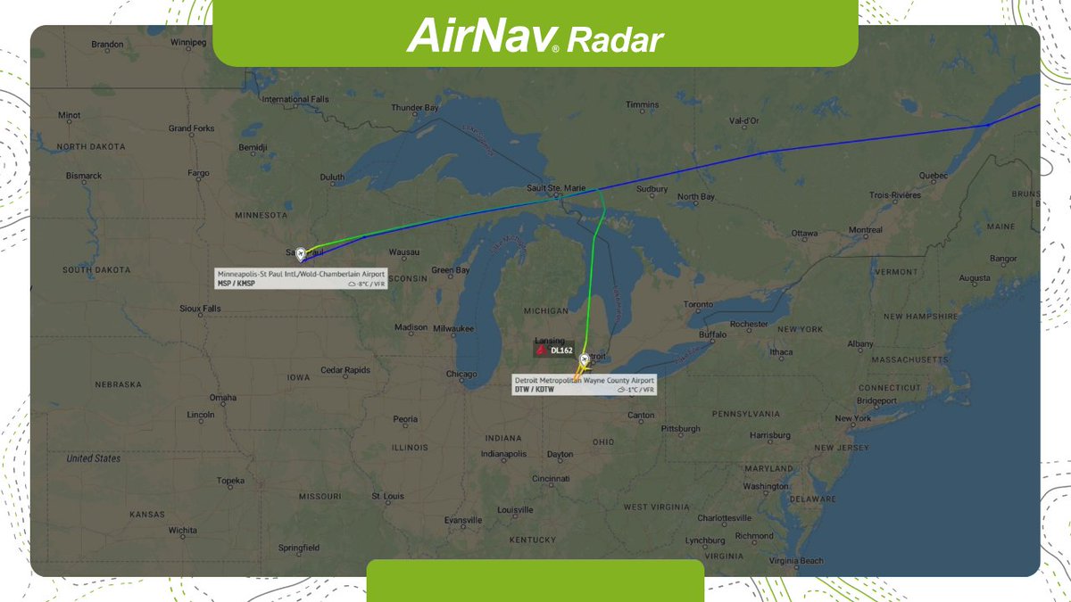 AirNavRadar's tweet photo. ✈️ Delta A330 in Team USA livery diverts to Detroit after engine shutdown

A Delta Air Lines Airbus A330-900 (N411DX), operating flight #DL162 from Minneapolis to Amsterdam, was forced to divert on Sunday, November 30, 2025, after the crew shut down the right engine due to a loss of hydraulic pressure on pump 16.

The aircraft departed MSP at 18:20 CST and climbed to 37,000 ft, flying for about an hour before the pilots decided to head to the nearest suitable airport.
It landed safely 2 hours and 5 minutes after departure on runway 04R at Detroit, where it stopped on a taxiway and was met by emergency fire crews for inspection.

📌 Source: @airlivenet 
📊 Check full flight data: https://t.co/z0fVYFeh4I