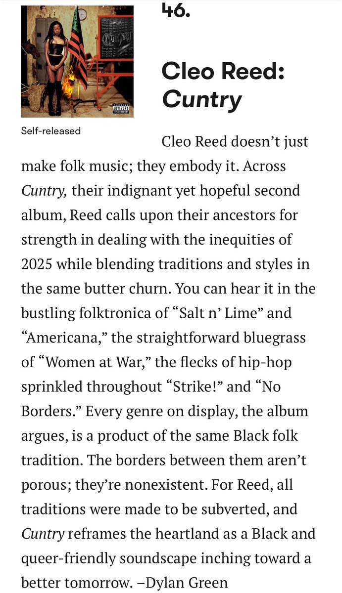 wrote about Cleo Reed’s Cuntry for P4K albums x.com/pitchfork/stat…