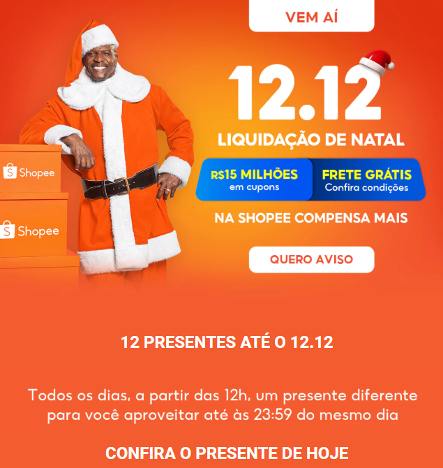 🎁 PRESENTINHO DA SHOPEE!! 🎅

⚠️ Todos os Dias, a partir das 12:00pm (até o dia 12.12) 

Veja o que recebeu aqui: 
s.shopee.com.br/9KagjKc1Q4