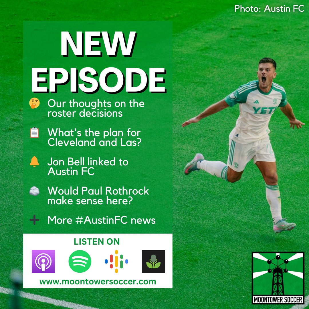 🚨New Episode🚨

🤔 Our thoughts on the roster decisions
📋 What's the plan for Cleveland and Las?
🔔 Jon Bell linked to Austin FC
🪨 Would Paul Rothrock make sense here?
➕ More #austinfc news

📸: <a href="/AustinFC/">Austin FC</a>

Listen to the full episode at moontowersoccer.com/state-of-the-r…