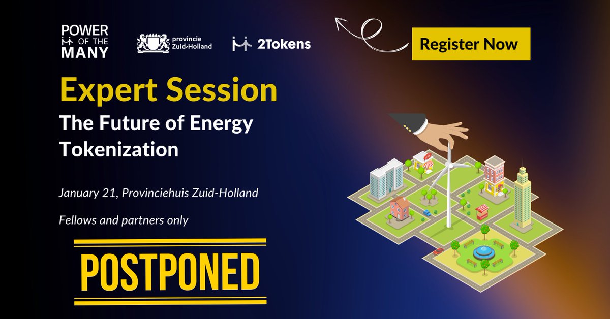 2tokens_org's tweet photo. 📢 Update: Energy Expert Session Postponed

Due to unforeseen circumstances, we unfortunately need to postpone the upcoming Energy Expert Session hosted by Provincie Zuid-Holland and Power of the Many.

The session will now take place on January 21. https://t.co/IOasDM4llt