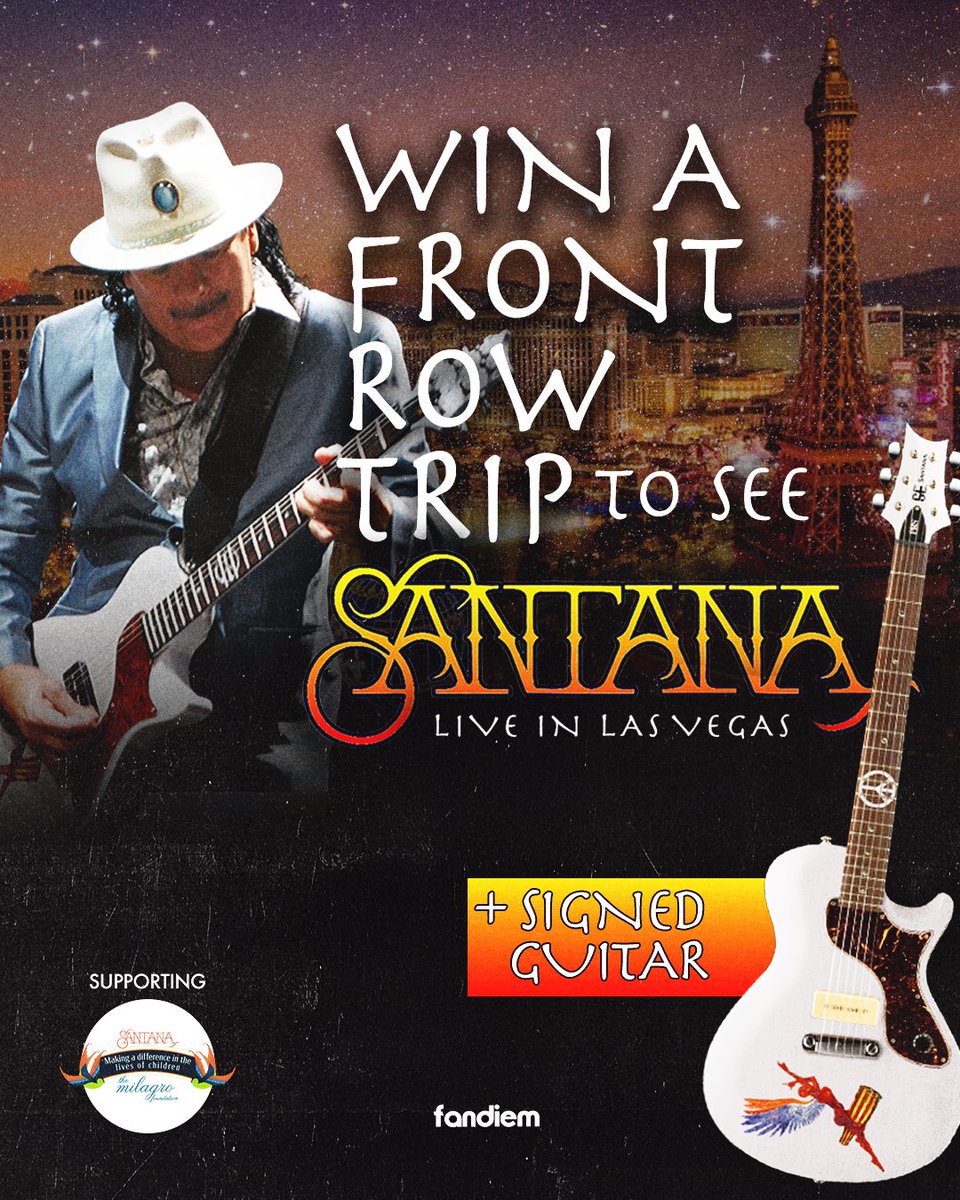 SantanaCarlos's tweet photo. Today is Giving Tuesday, Donate now to win flights and hotel, two front row seats for Carlos' show at  @HOBLasVegas, side stage viewing, a signed @prsguitars Limited Edition Santana guitar, a handwritten setlist, Cindy Blackman’s drumsticks and more. https://t.co/hz0qWyfQZs https://t.co/gxU1EroAgy