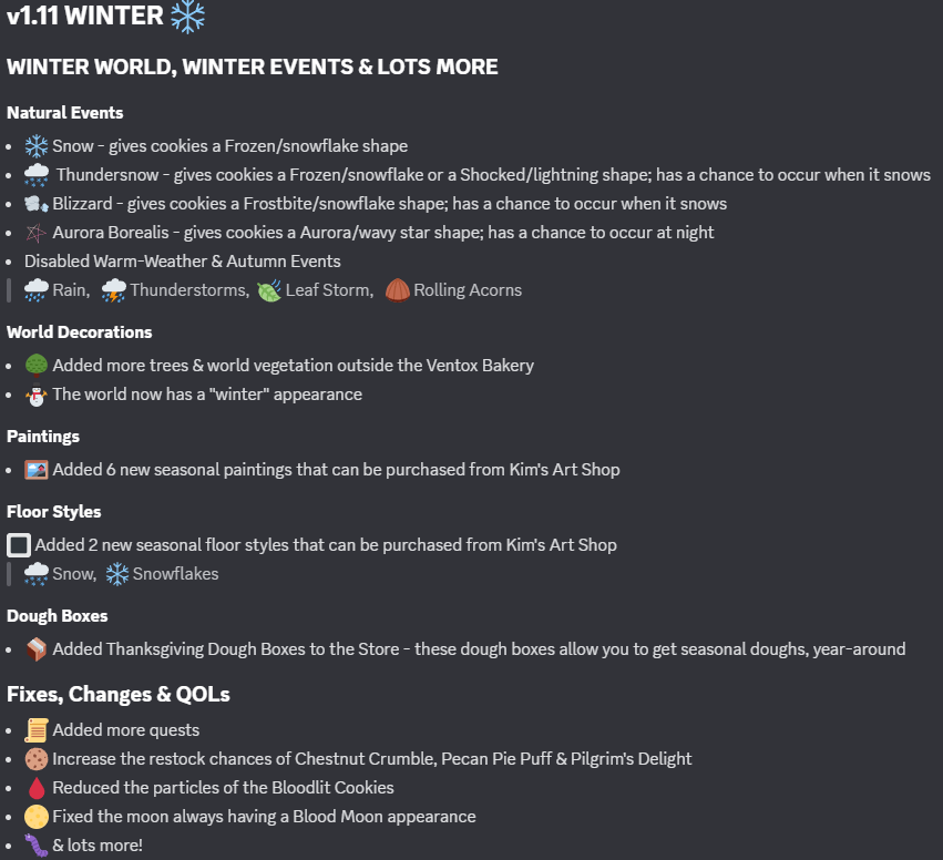 v1.11 WINTER UPDATE ⛄
WINTER WORLD • NEW EVENTS • QOL
❄️Snow
🌩️Thundersnow
🌬️Blizzard
✨Aurora Borealis

🖼️New winter paintings &amp; floor styles
📦Thanksgiving Dough Boxes
📜More quests + fixes &amp; lots more!

🎮Play now: roblox.com/games/13080973…
💬Discord: discord.com/invite/UHv2gfd…