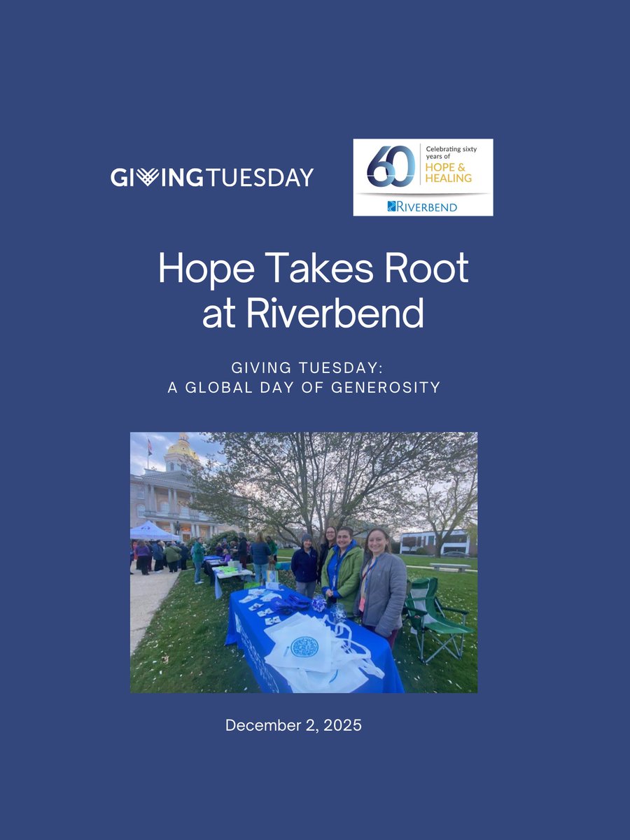 It’s #GivingTuesday! Hope takes root at Riverbend. Your gift = real impact for people in our community, providing vital services and treatments to those in need in 30 central NH communities. Learn more &amp; donate: ow.ly/CPk050XxK6S. 

#GivingTuesday #MentalHealthMatters