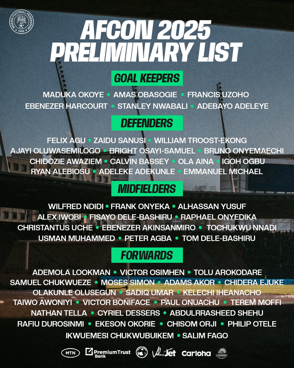 NGSuperEagles's tweet image. Super Eagles coach Eric Chelle announces his Africa Cup of Nations preliminary squad.