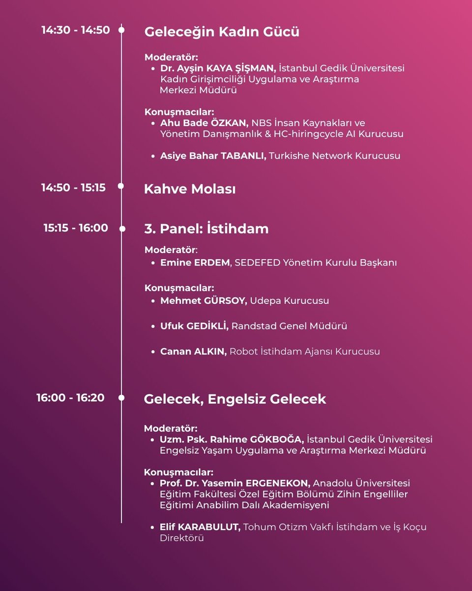 Gelecek Zirvesi programımız yayınlandı!

İlham veren liderlerle eğitim, teknoloji, istihdam ve girişimcilik alanındaki dönüşümlerin konuşulacağı zirvede yerinizi alın!

📅 9 Aralık 2025
⏰ 09.00-17.00
📍MEXT Teknoloji Merkezi, Ataşehir
🔗 Kayıt için Link Profilde!
#GelecekZirvesi