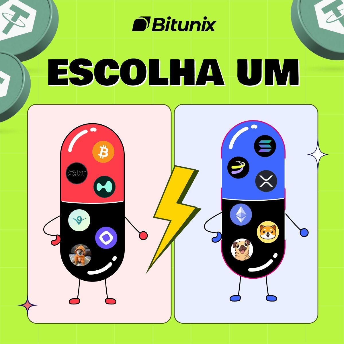 BitunixPT's tweet image. Se tivesse agora 1000 $USDT para investir em uma dessas cápsulas de #criptomoedas...

Qual escolheria⁉️

🔴 $BTC, $FARTCOIN, $HYPE, $VIRTUAL, $MON e $DOG
🆚
🔵 $SOL, $RLS, $XRP, $ETH, #BABYDOGECOIN e $PUG