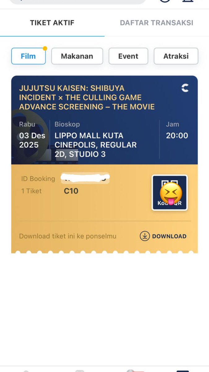 peeheeza's tweet image. WTS tiket JJK Movie
Rabu, 3 Dec 20:00
Cinepolis Mall Kuta 
Jual harga rugi bandar aja 15k, yang penting gak mubazir, lokasi duduk lumayan bagus C10
#warungjjk #zonauang