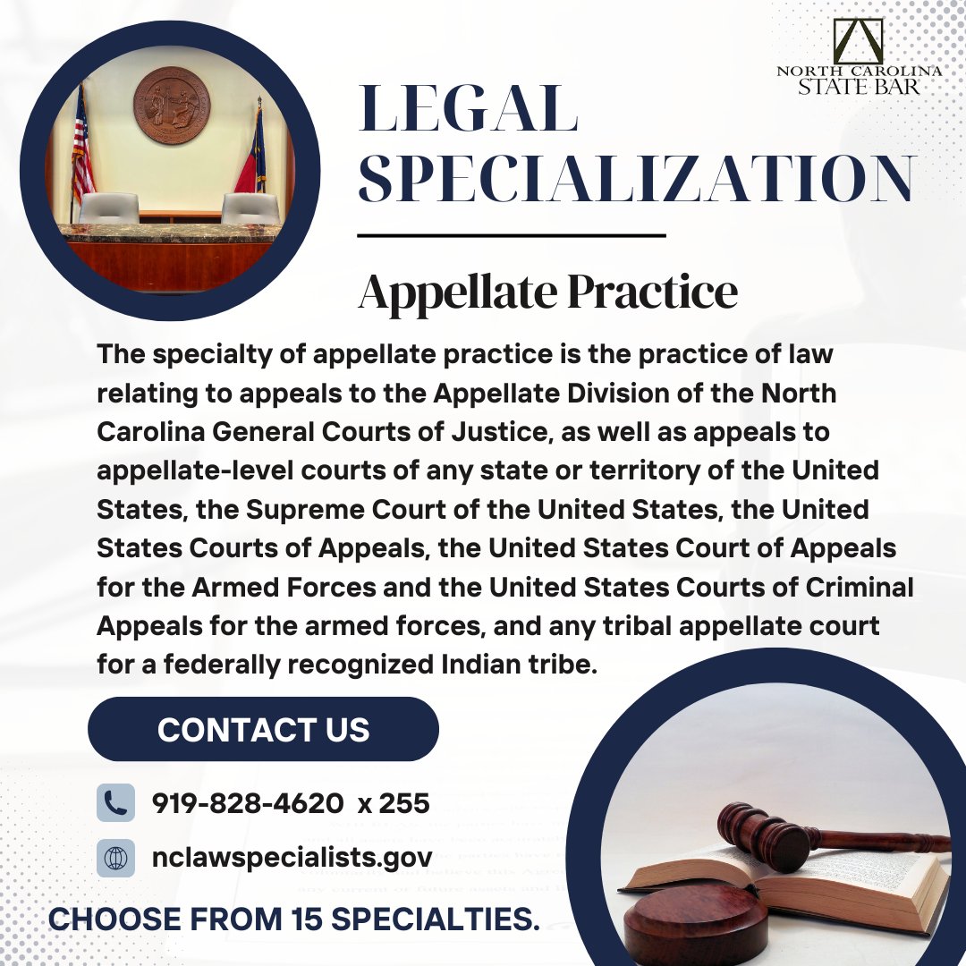 BECOME A BOARD CERTIFIED SPECIALIST

Questions? Contact Sheila Saucier (ssaucier@ncbar.gov) or Katie Seruset (kseruset@ncbar.gov), or call 919-828-4620. ext. 255

Learn more about Program Benefits:
nclawspecialists.gov/for-lawyers/be…