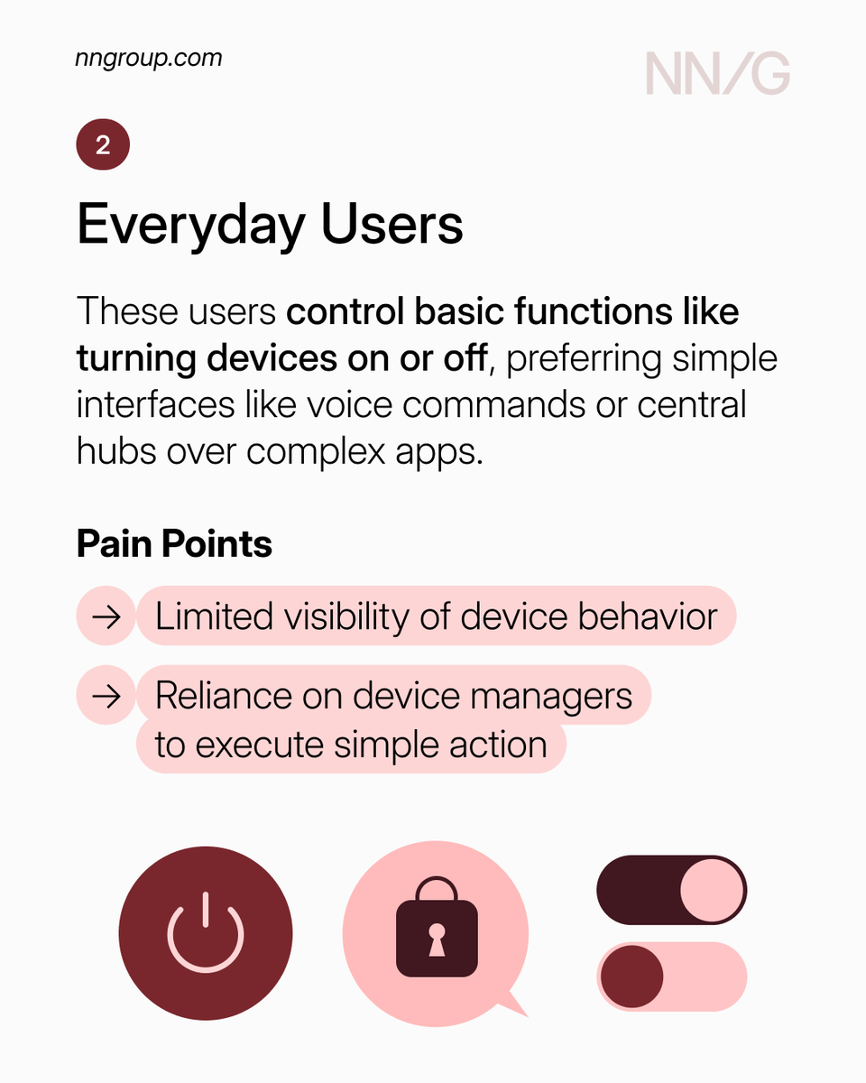 NNgroup's tweet image. Design for all 3 smart-device user types to reduce friction &amp;amp; make the experience intuitive for everyone. From are device managers juggling multiple apps to the completely restricted users waiting for permission to adjust anything. 

bit.ly/3KgT2XH

#UX