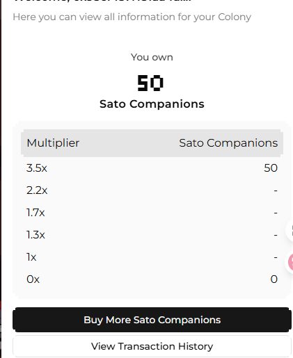 Kindred <a href="/Kindred_AI/">Kindred Labs</a> 和Memecore  <a href="/MemeCore_M/">MemeCore</a>  生态首次联合推出的官方IP SATO iNFT 可以mint了。 <a href="/MemeMax_Fi/">MemeMax</a> 
6.9u一个，先浅打了50个看看情况。

▪️前24小时早鸟有3.5倍的加成。
▪️推荐奖励有未来可获得其总购买金额10%的Kindred代币 $KIN 的空投奖励。