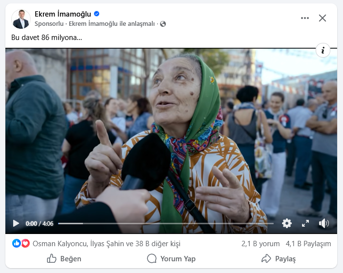 Ekrem İmamoğlu Facebook’ta sponsorlu reklamı yeniden açtı. Bu işin şakası yok artık. Sahada hareket var, dijitalde hareket var. Fırtına yaklaşırken iletişim tarafında da düğmeye basıldı.