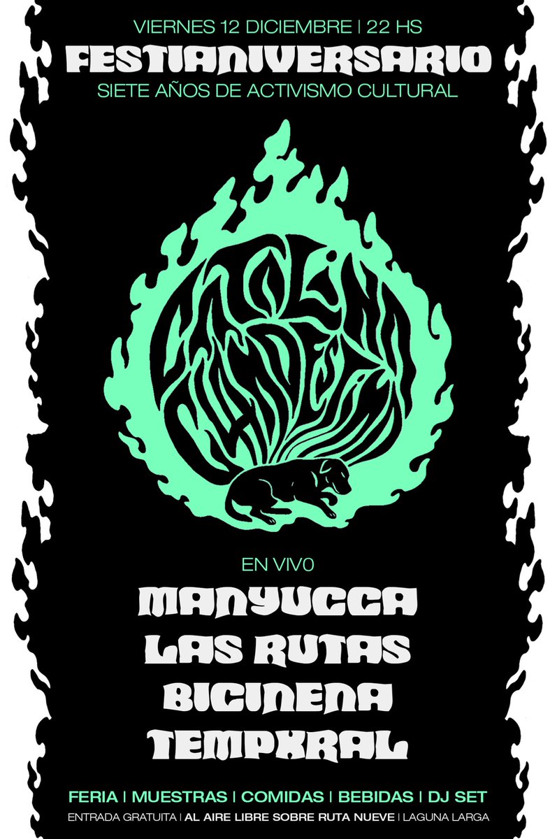 12 de diciembre aniversario casona cultural Catalina Clandestina. En laguna larga ! Nos vemos ahí 🤘