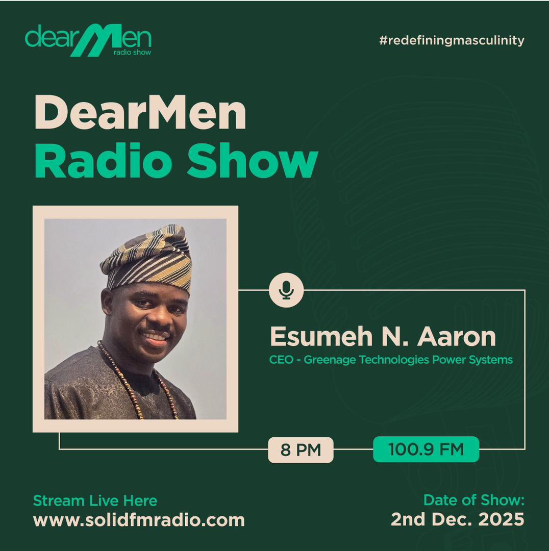 DearMenPod's tweet photo. Tonight, we continue a conversation Nigeria urgently needs on the 3rd episode of the DearMen Radio Show.

Join the movement.
Tune in today by 8PM on Solid FM 100.9 Enugu and be part of the conversations.

#positivemasculinity #caringmasculinity #mensmentalhealth #boyschampions https://t.co/qCdvgKXUWY