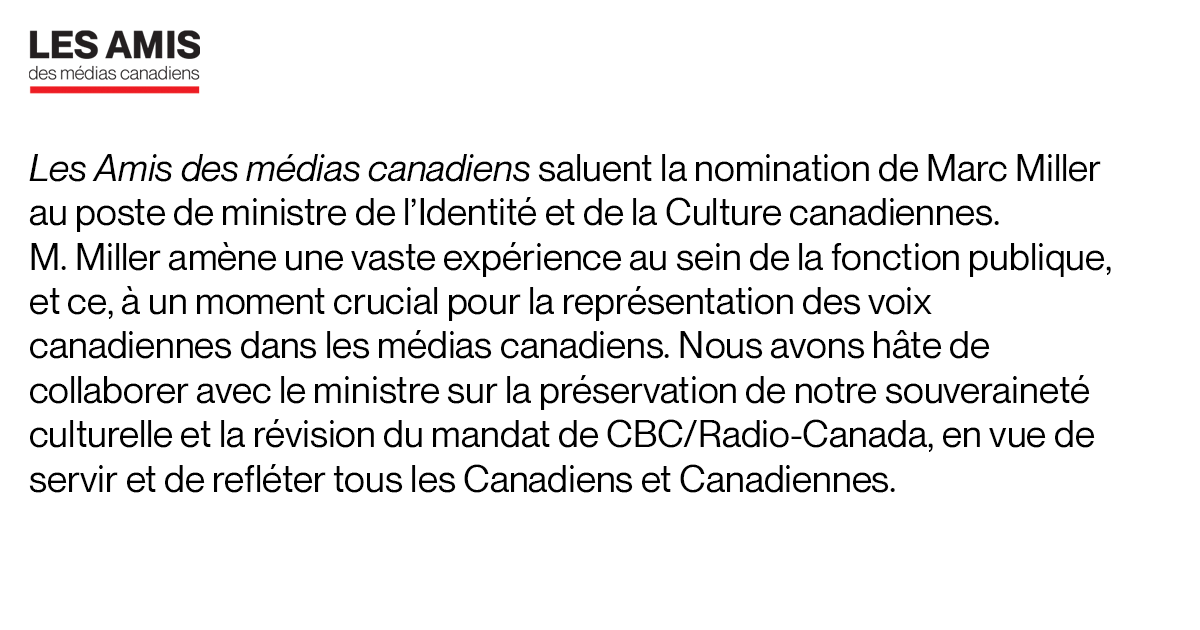 Notre déclaration sur la nomination du nouveau ministre de l'Identité et de la Culture canadiennes. 

#polcan #culture