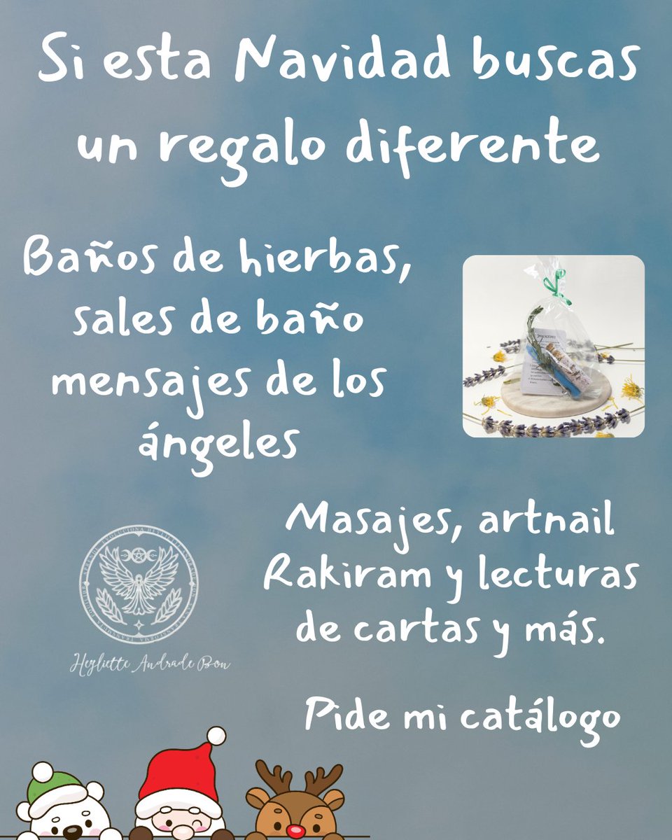 Kits de baños con lecturas para el 2026, y combos de bienestar con masajes, artnail y Rakiram. 
Pide mi catálogo