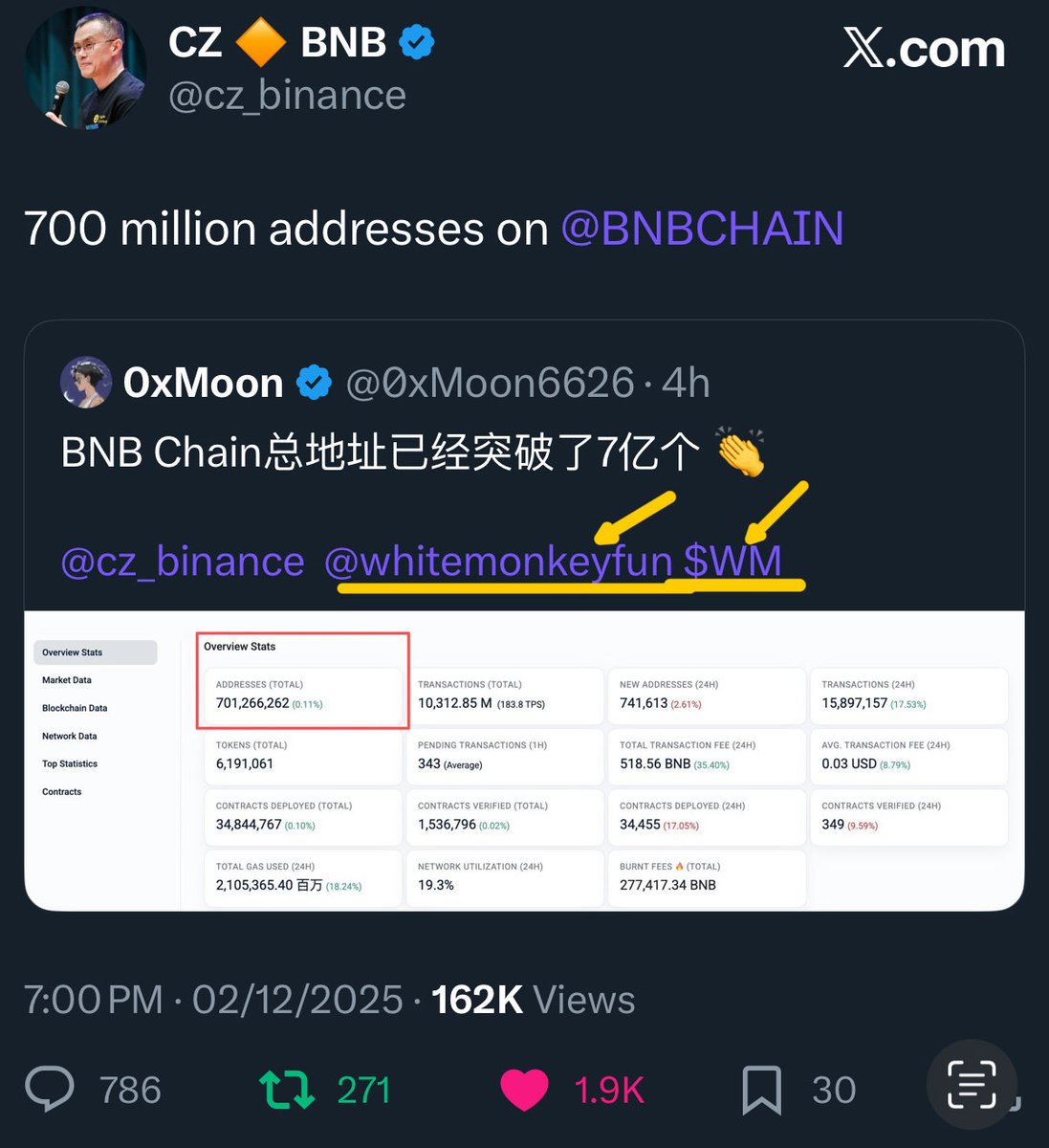 whitemonkeyfun's tweet image. CZ just quoted a tweet that literally includes $WM 👀🔥... 

So… did he just notice he’s holding 40% of $WM? 👀

Looks like he might actually like the $WM meme 🐒🚀