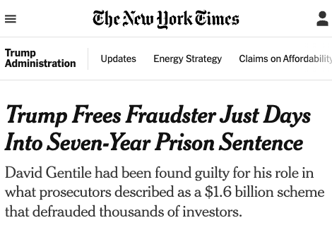 SenWarren's tweet image. A private equity fraudster was found guilty for his role in a scheme to defraud 10,000 investors, including small business owners, farmers, and Americans living paycheck to paycheck.
 
Trump just let him out of prison.