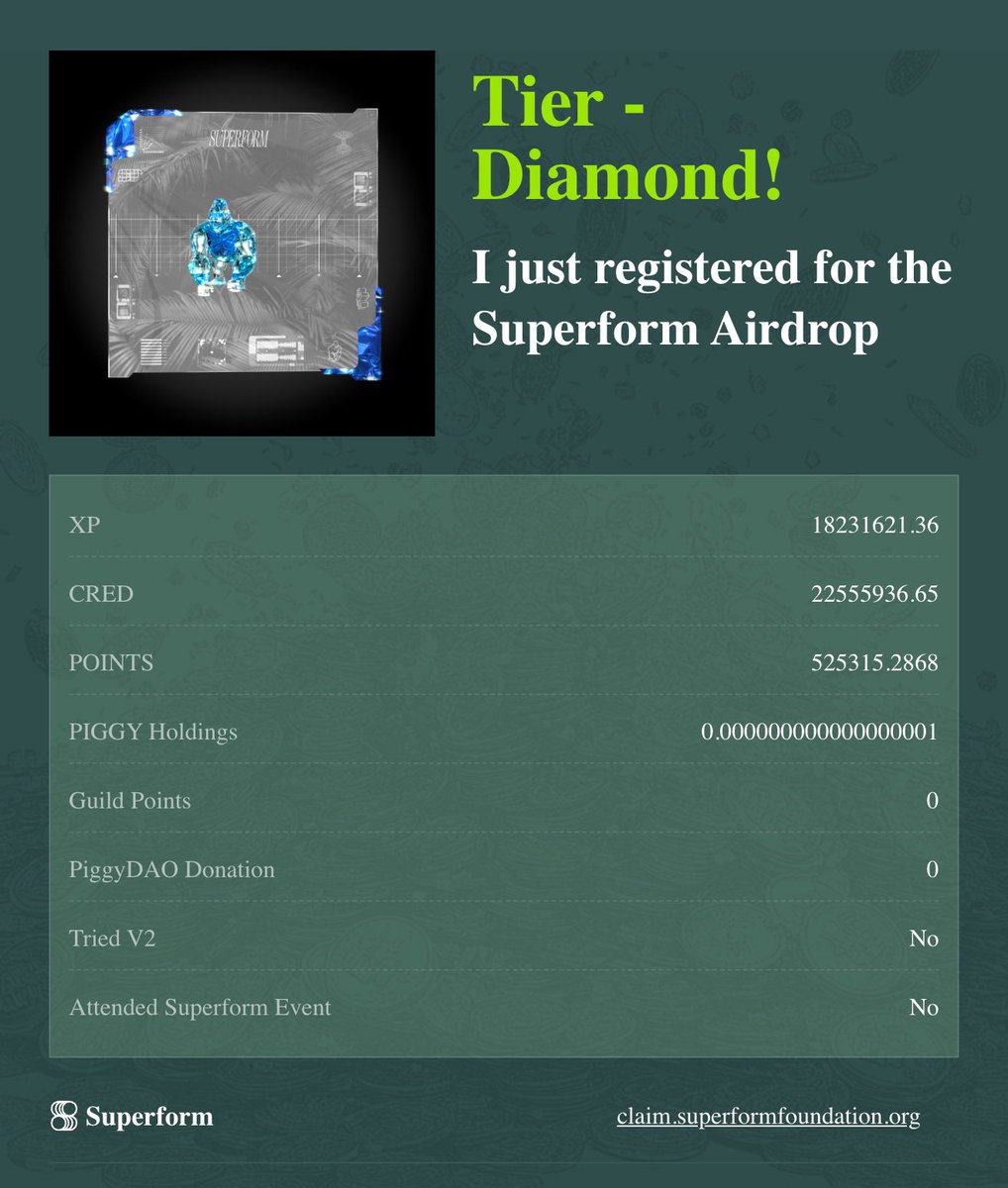 Don't forget to register for <a href="/superformxyz/">Superform</a> airdrop before TGE, or you won't receive the $UP token

claim.superformfoundation.org