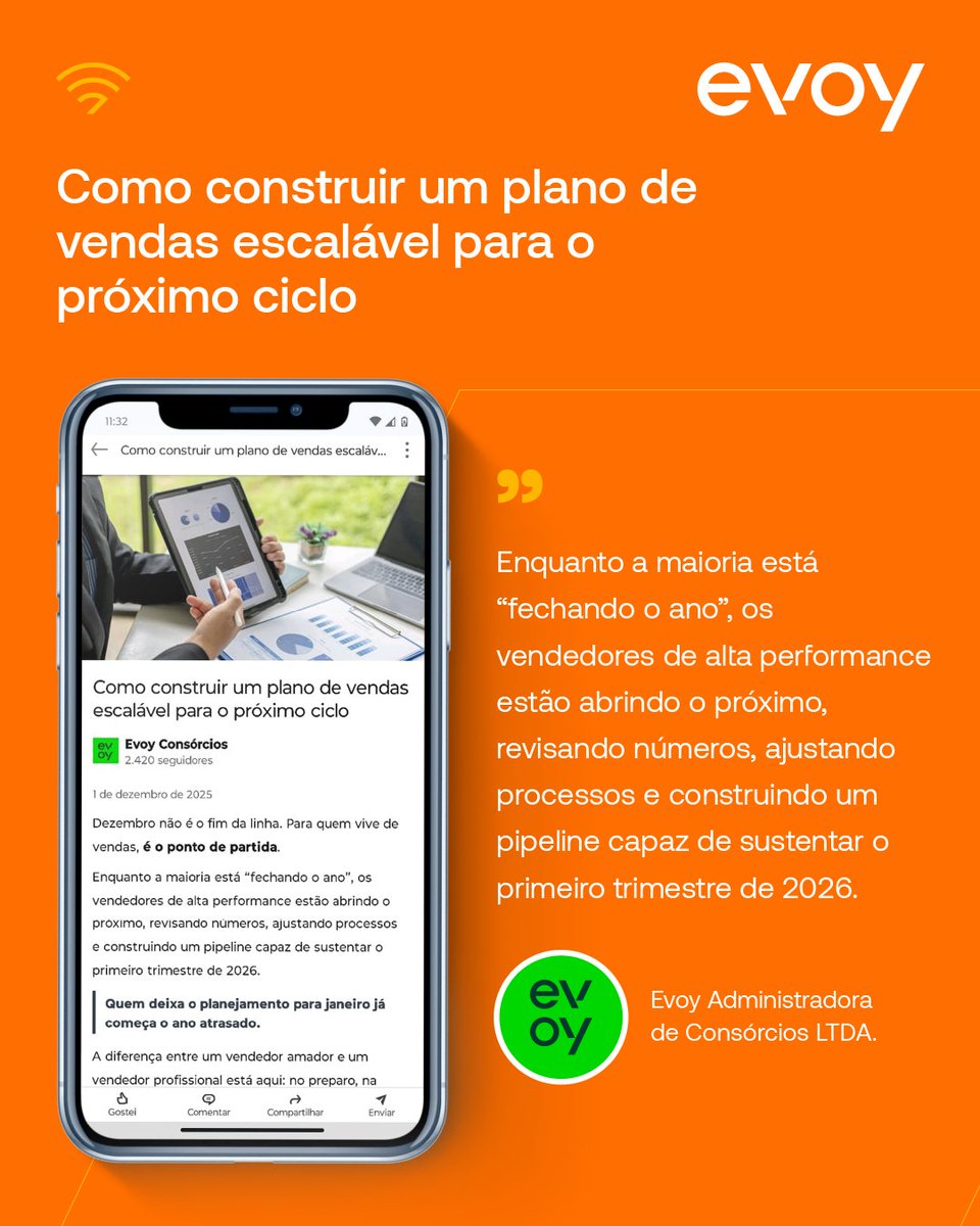 EvoyConsorcios's tweet image. Enquanto muitos estão encerrando o ano, quem vive de alta performance já está construindo o início de 2026: revisando metas, ajustando processos e enchendo o pipeline para não começar janeiro do zero.

 #Planejamento2026 #Vendas #Pipeline #FunilComercial #ConsorcioEvoy #DaGente