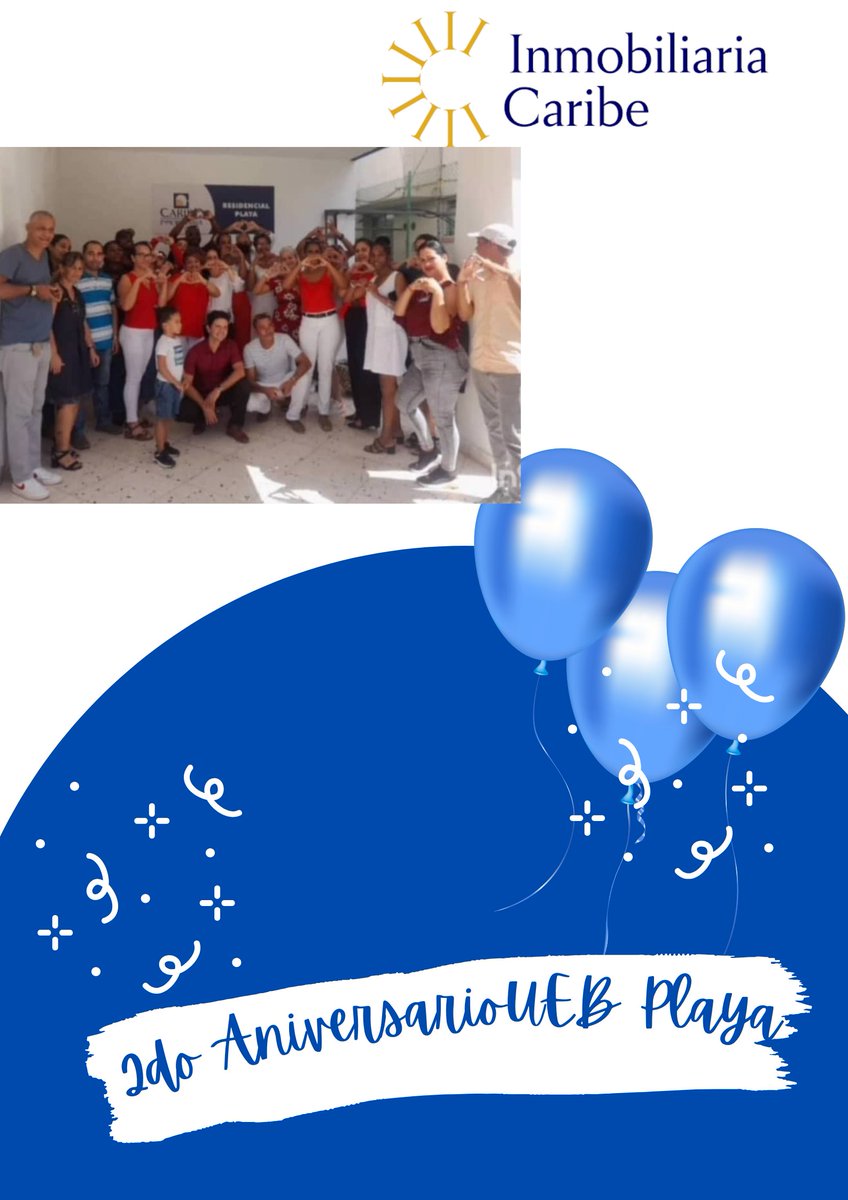 inmo_caribe's tweet photo. Hoy, 2 de diciembre, fecha importante en nuestra historia , la UEB de Playa de Inmobiliaria Caribe, cumple 2 años !!. Muchas felicidades para ese aguerrido colectivo. https://t.co/emilSjDIIA