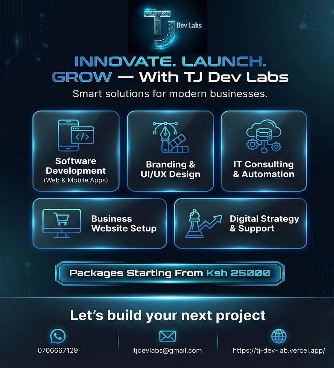its_djted's tweet photo. Innovate. Launch. Grow. 🚀
From Web &amp; Mobile Apps to Branding and IT Consulting, we turn ideas into reality.

🔥 Packages starting from Ksh 25,000.

Let’s build your next project today! 📲 WhatsApp: 0706667129 🌐 https://t.co/h0gRCgpeSm

#TechNews #WebDev #SmallBiz #DigitalKenya https://t.co/FM6wjD3T5h
