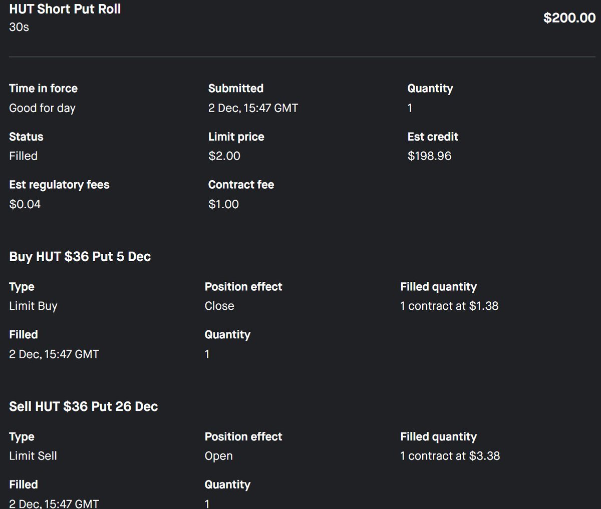 OneGuyTrading's tweet photo. Rolled over this CSP that was due to expire Friday to 26 Dec resulting in a $200 premium.

Total premiums for November 2025 = $2820. 
Total premiums collected since July 2025 = $6430. https://t.co/QzZxGSLZoj