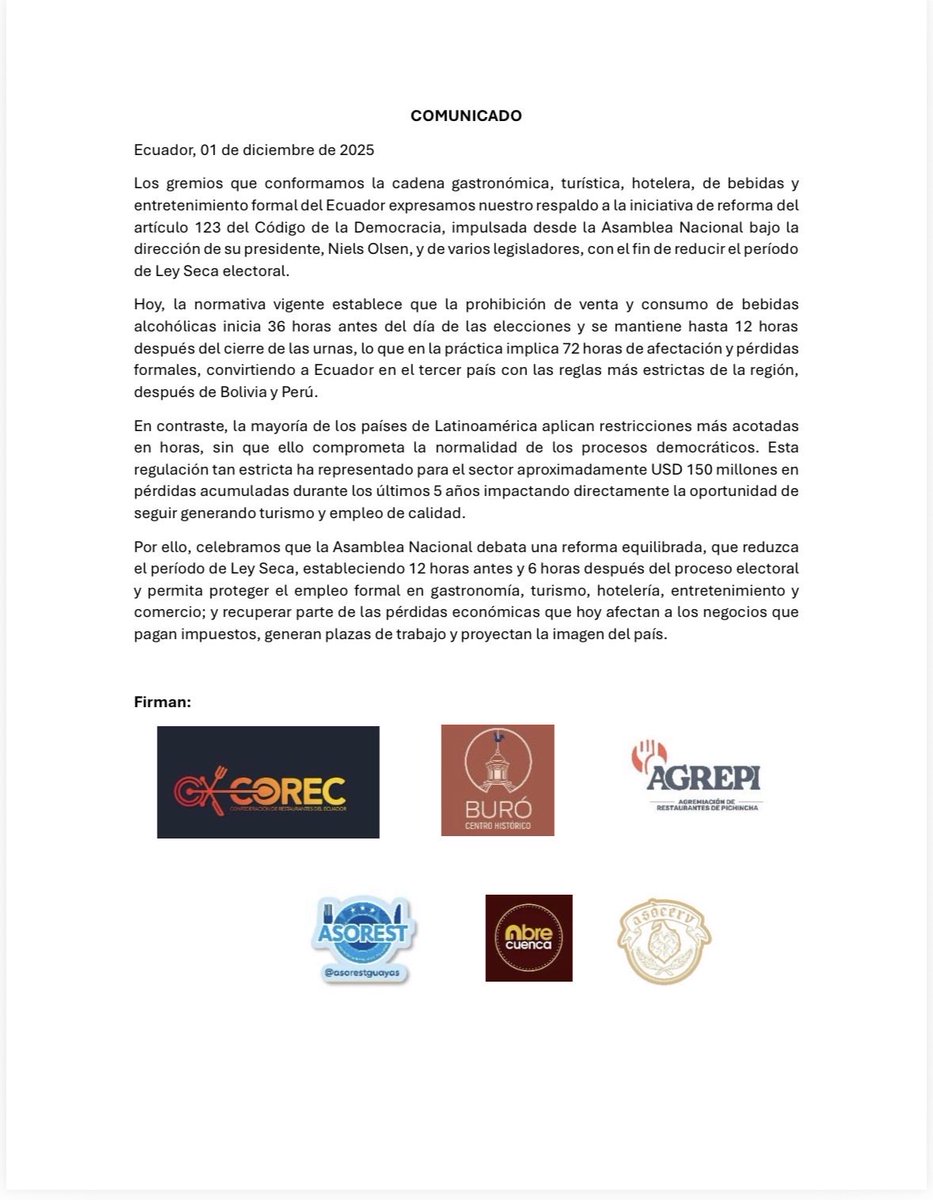 AsoCervEc's tweet image. El 🇪🇨 ante una oportunidad histórica !Gracias @NielsOlsen por este proyecto de ley de reformatoria a la “Ley Seca” que por tantos años ha afectado a nuestro sector productivo y afines, a nuestra familias, al turismo y a la gastronomía. @AsambleaNacio19 @Produccion_Ecu