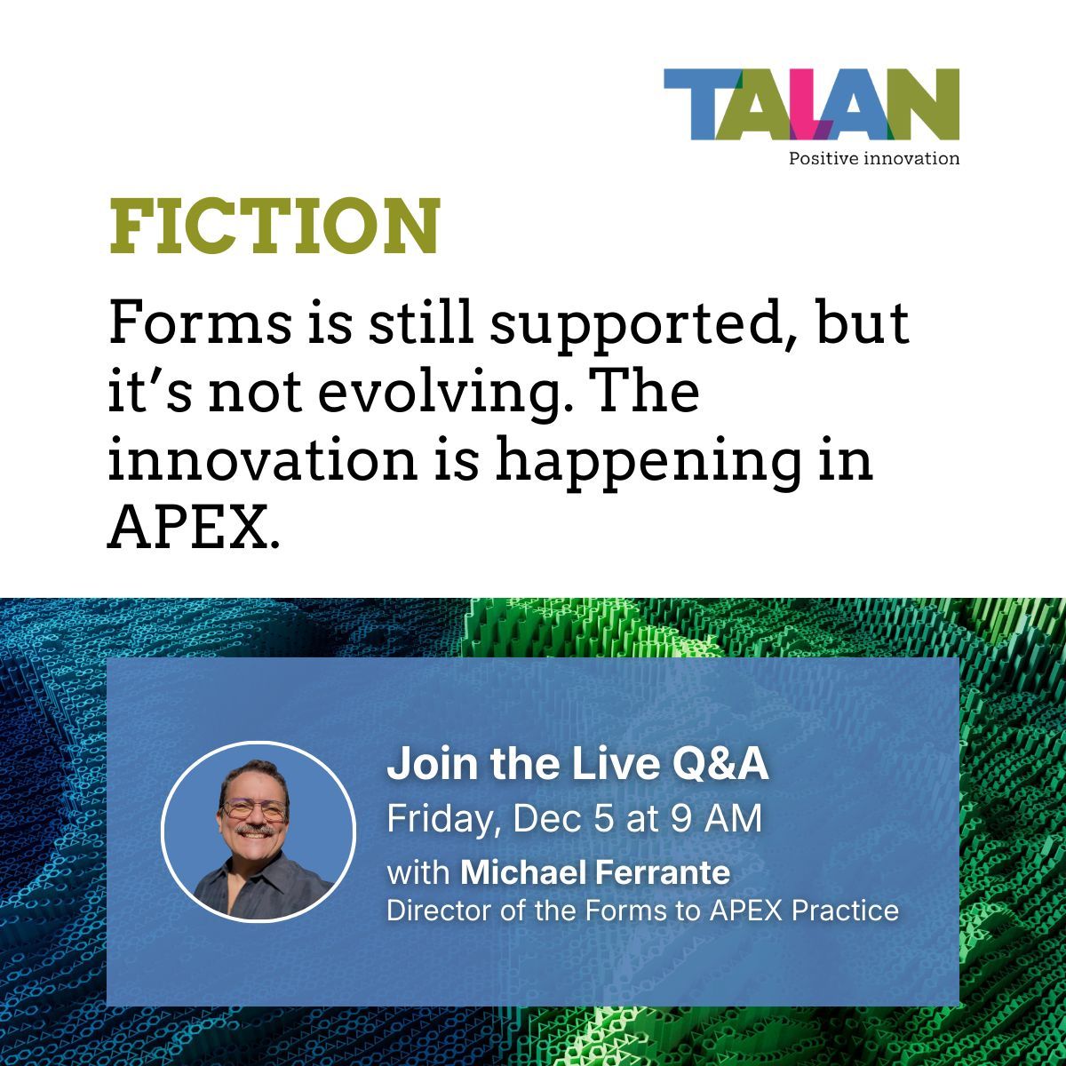 TalanOracleTech's tweet image. Here’s the next Fact or Fiction for Tips and Tricks Day. Curious to hear what you think. 

#FormsModWeek #OracleForms #orclapex #Modernization  
talan.com/americas/en/re…