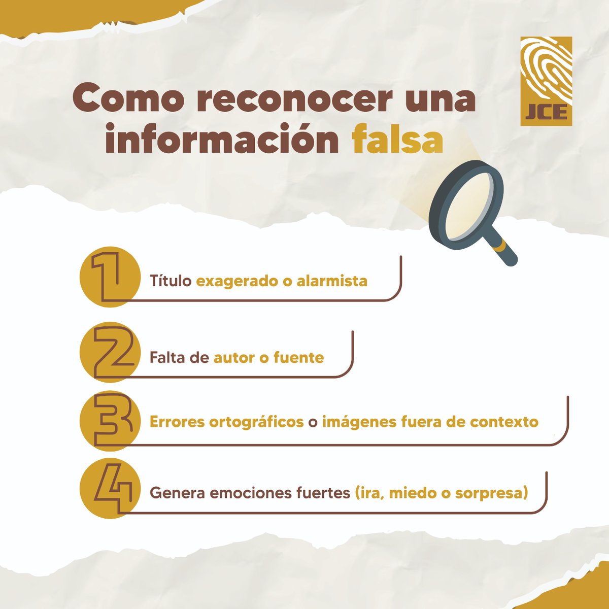 ⚠️La desinformación se disfraza de verdad.

Sigue estos pasos y aprende a detectarla.🔎

#NoALaDesinformación #JCEInforma 
#JuntaCentralElectoral #VerificaAntesDeCompartir