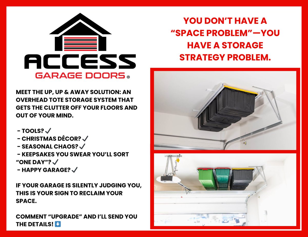 AccessDoorComp's tweet image. Your garage has more usable space than you think! 😲

#GarageStorage #OverheadBinStorage #DeclutterYourLife #HomeOrganization #GarageMakeover #StorageSolutions #AccessGarageDoors #BlackFridaySale #SeasonalStorage #HomeImprovement #ToteStorage