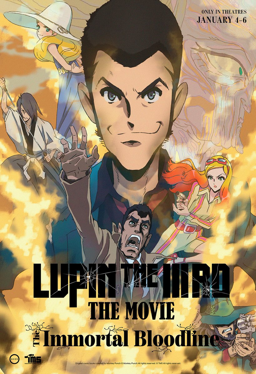 We're releasing Takeshi Koike's newest entry in the Lupin the IIIRD saga on the big screen! 💥

The gentleman thief &amp; company return in Lupin the IIIRD: The Movie - The Immortal Bloodline, in theatres January 4-6.

Tickets coming soon.
brnw.ch/21wXZbm