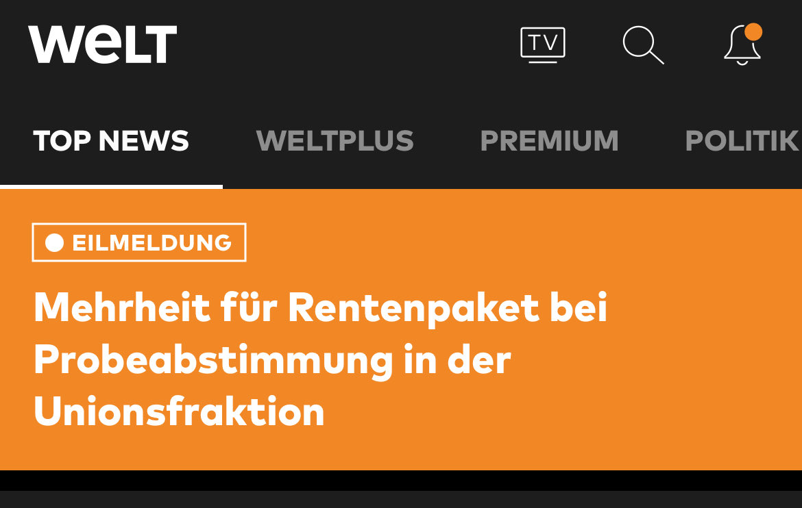 🔴 BREAKING: Die junge Gruppe der CDU kippt beim Rentenstreit – damit ist die Sache für mich erledigt.
Wenn selbst die Nachwuchsabgeordneten einknicken, sobald es um echte Reformen geht, braucht man von der CDU keine Zukunftspolitik mehr erwarten.
Wer beim entscheidenden Thema