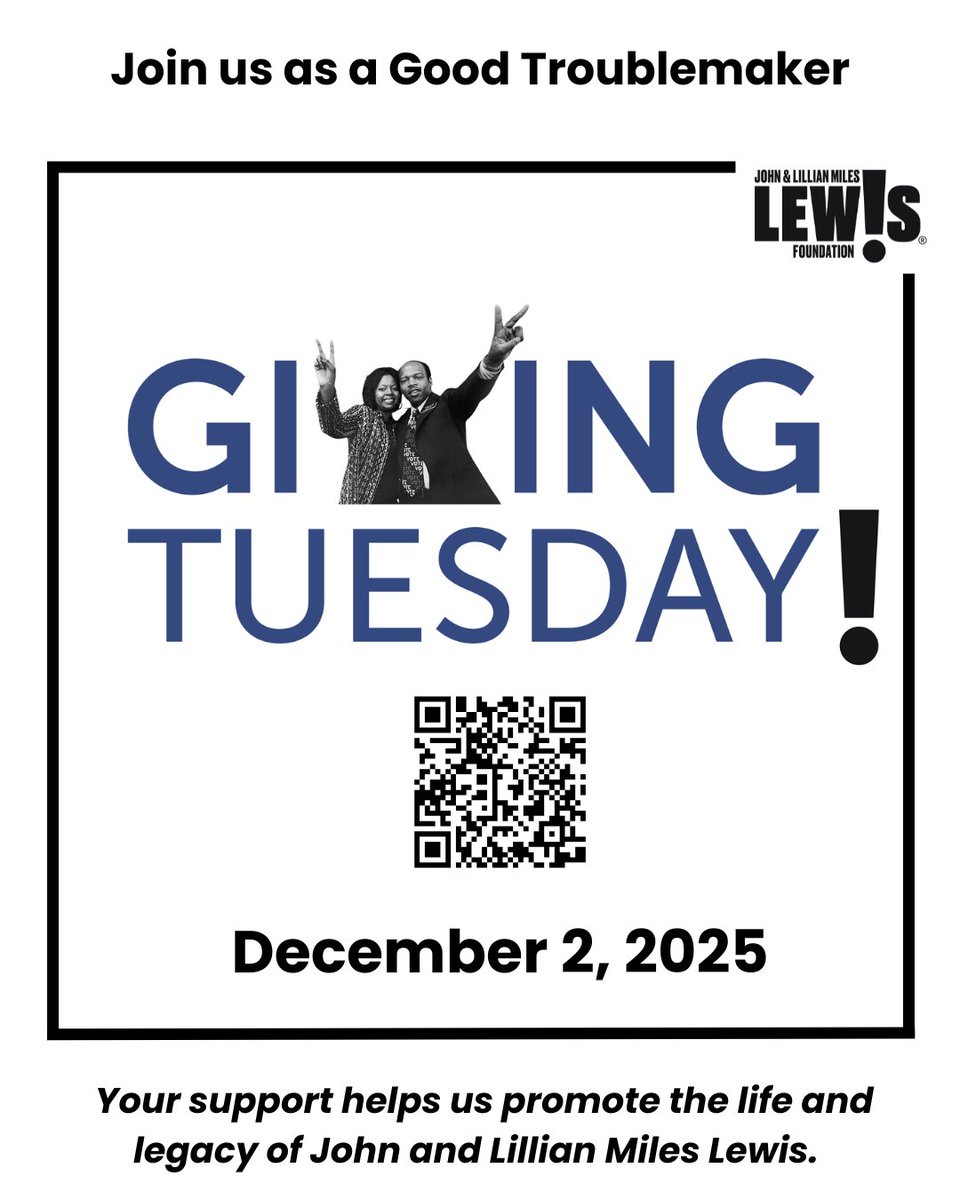 johnlewisorgs's tweet photo. On #GivingTuesday, and EVERY day, your support helps us promote the life and legacy of John and Lillian Miles Lewis.
You can also honor or remember someone with your gift.
🔗https://t.co/nlrqRQmfSd
Thank you for your support.
#JLMLF
#GoodTroublemaker
#GoodTrouble https://t.co/5sKy4dEHAh