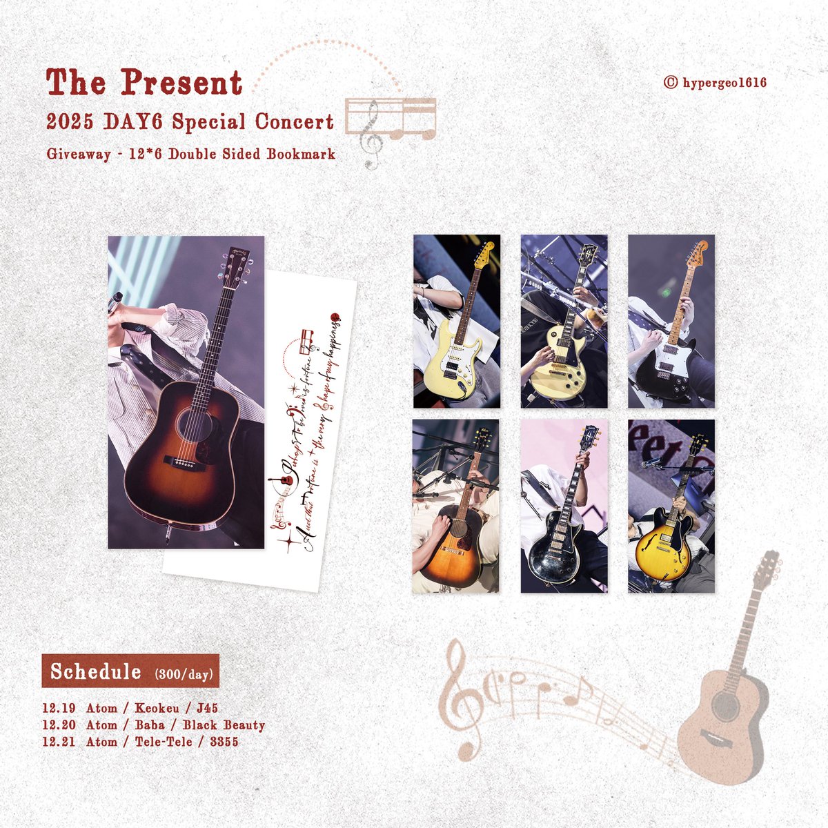 hypergeo1616's tweet photo. The Present - 2025

<무료 나눔 | 12*6 북마크 🎸>

• 12.19/12.20/12.21
• 3일 각 300개씩
• 장소/시간 당일 공지

#DAY6 #데이식스 #성진 #SUNGJIN https://t.co/QjoEjPjPhf