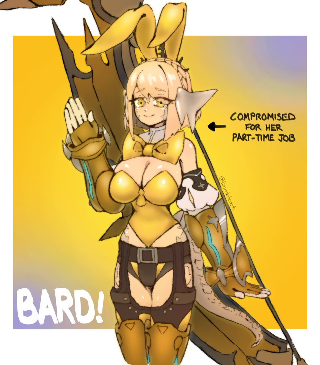 trembleart's tweet photo. "Her agreeable personality and lack of overt emotions came with the consequence of people believing that she would be great at nearly anywhere she applied herself. So, she applied at the Gold Saucer."

(Convinced to paint my WoL OC in her most-enduring outfit.) #FFXIVART #Au_Ra https://t.co/8RDfunD9od