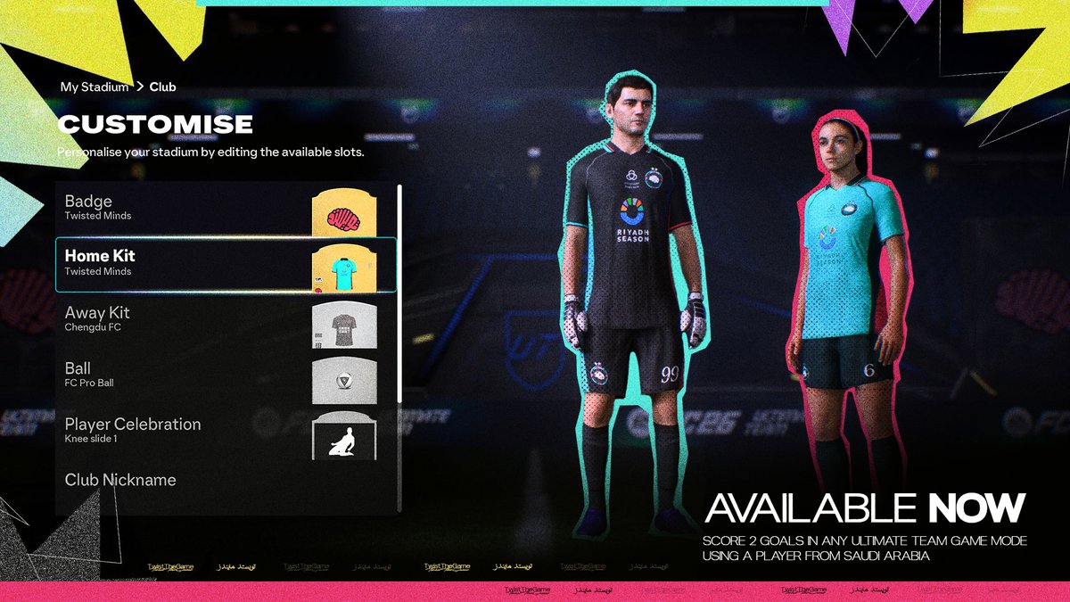 تويستد الآن في FC 26 لأول مرة! 🧠🔥

يمكنك الحصول على طقم وشعار تويستد من خلال:

🇸🇦 تسجيل هدفين بلاعب سعودي في الـUltimate Team 

#TwistTheGame