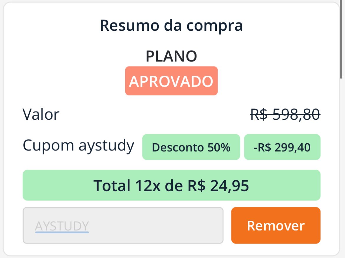 studywsasa_'s tweet image. oi gnt meu cupom AYSTUDY tá dando 50% de desconto nos planos anuais do @estudacom se alguém quiser 👍🏼