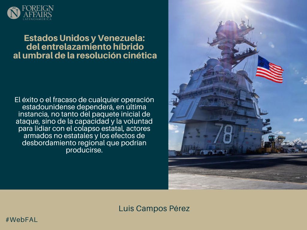 ForeignAffairsL's tweet image. #LEE &quot;Estados Unidos y Venezuela: del entrelazamiento híbrido al umbral de la resolución cinética&quot; de Luis Campos Pérez (@luiscampospere2) en #WebFAL bit.ly/4pCS8ng