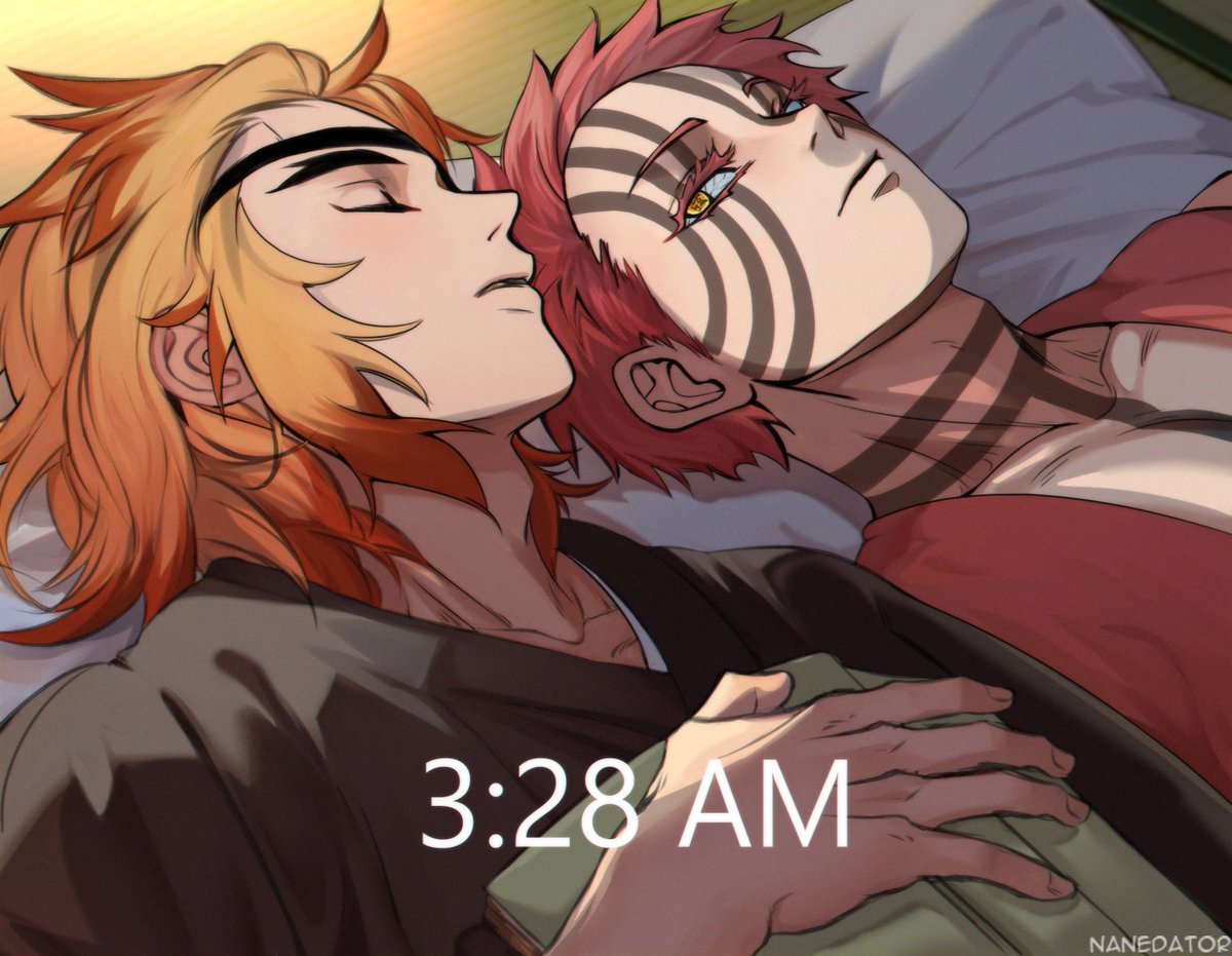 It must be a bit boring to lie around doing nothing for 8 hours, even if your favorite Hashira is nearby...
#akaren
#rengoku
#akaza