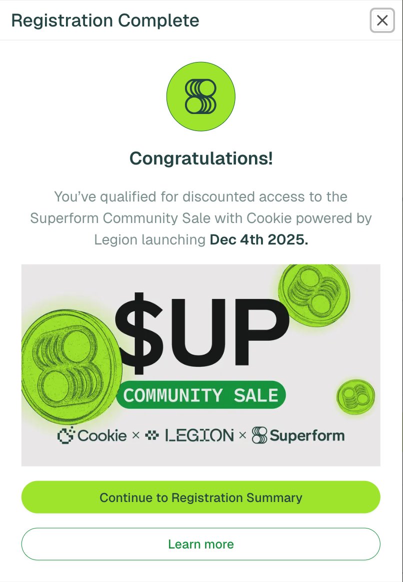 Registration for the <a href="/superformxyz/">Superform</a> airdrop is now open: 
claim.superformfoundation.org 
Qualified users get preferential terms in the $UP Community Sale
$UP only