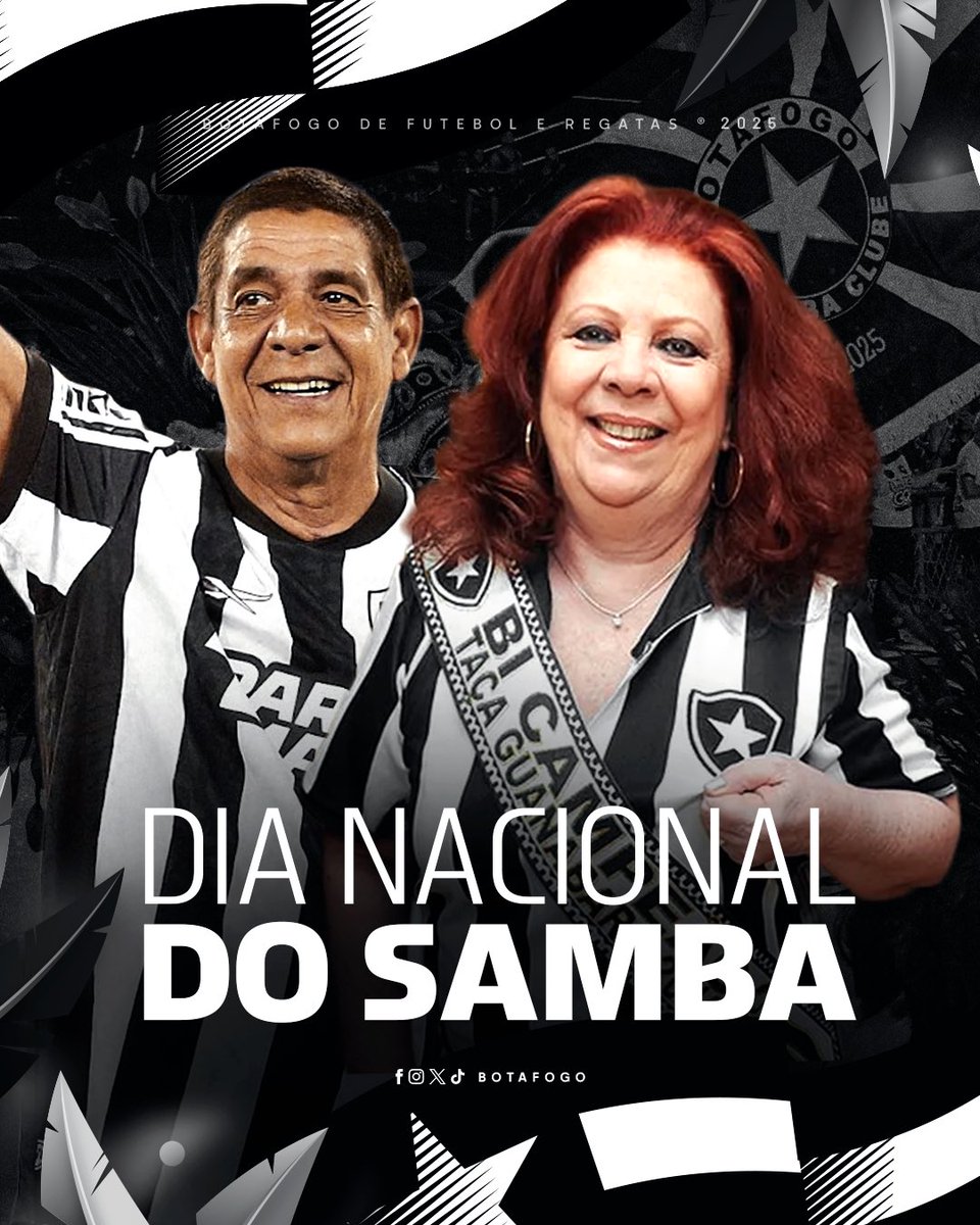 IDENTIDADE NACIONAL! 🎶🤍

Dia de exaltar o ritmo que nasceu da resistência, venceu barreiras, atravessou gerações e se tornou um dos maiores símbolos culturais do país. É #DiaNacionalDoSamba! Um agradecimento especial aos mestres e botafoguenses Zeca Pagodinho e Beth Carvalho,