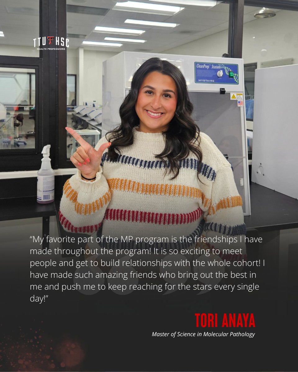Tori Anaya, a current Molecular Pathology student, says, “My favorite part of the MP program is the friendships I have made throughout the program! It is so exciting to meet people and get to build relationships with the whole cohort!"
